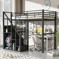 Metall-Hochbett mit Stauraumtreppe und kleinem Kleiderschrank, Hochbettgestell in Twin-Größe mit Metallgitter und Schutzgittern für Kinder