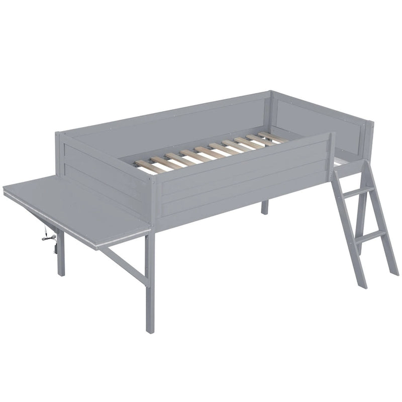 Lit mezzanine 1 personne en bois pour jeux vidéo avec bureau LED