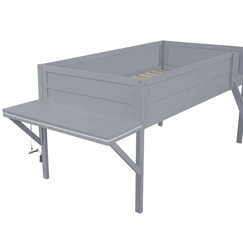 Hochbett aus Holz in Twin-Größe zum Gaming mit LED-Schreibtisch