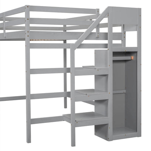 Hochbett in voller Größe mit integriertem Kleiderschrank und Treppe