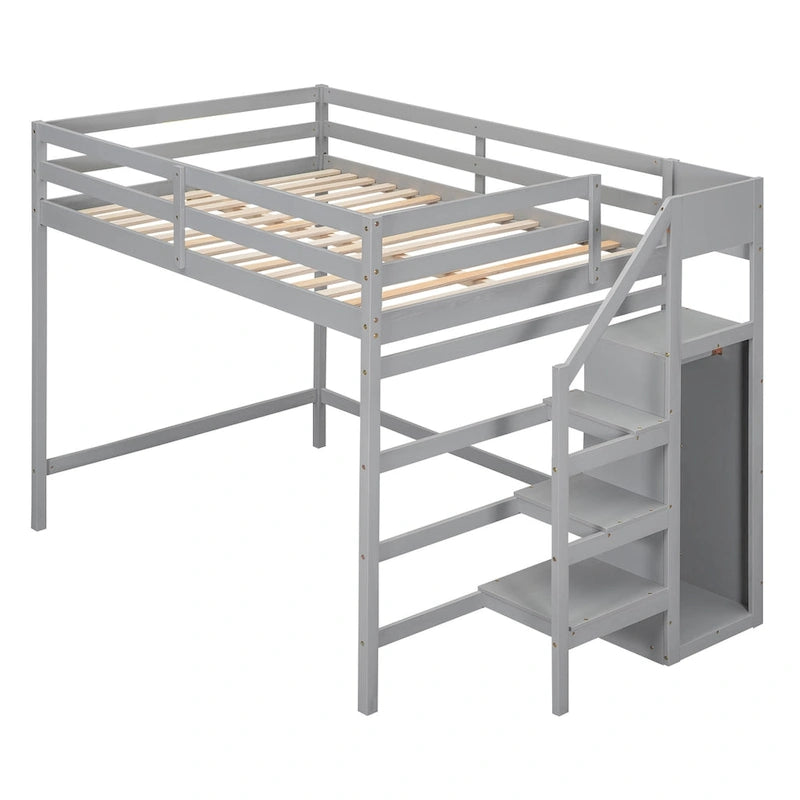 Hochbett in voller Größe mit integriertem Kleiderschrank und Treppe