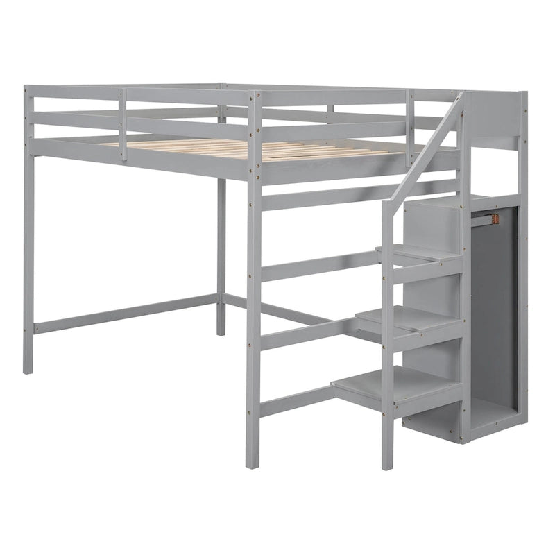Hochbett in voller Größe mit integriertem Kleiderschrank und Treppe
