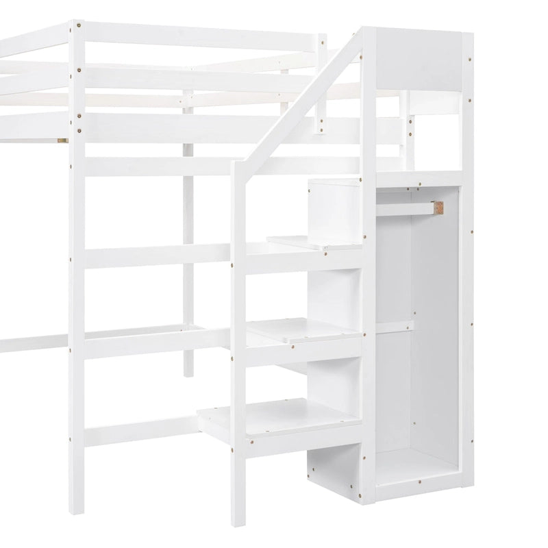 Hochbett in voller Größe mit integriertem Kleiderschrank und Treppe