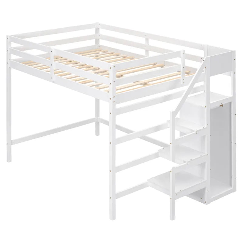 Hochbett in voller Größe mit integriertem Kleiderschrank und Treppe
