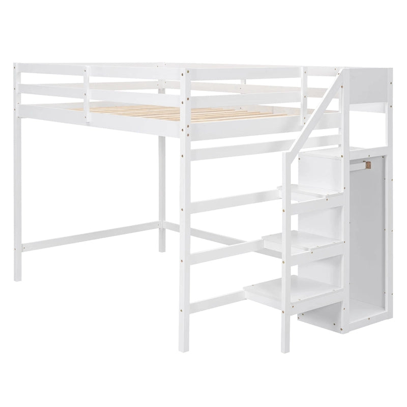 Hochbett in voller Größe mit integriertem Kleiderschrank und Treppe