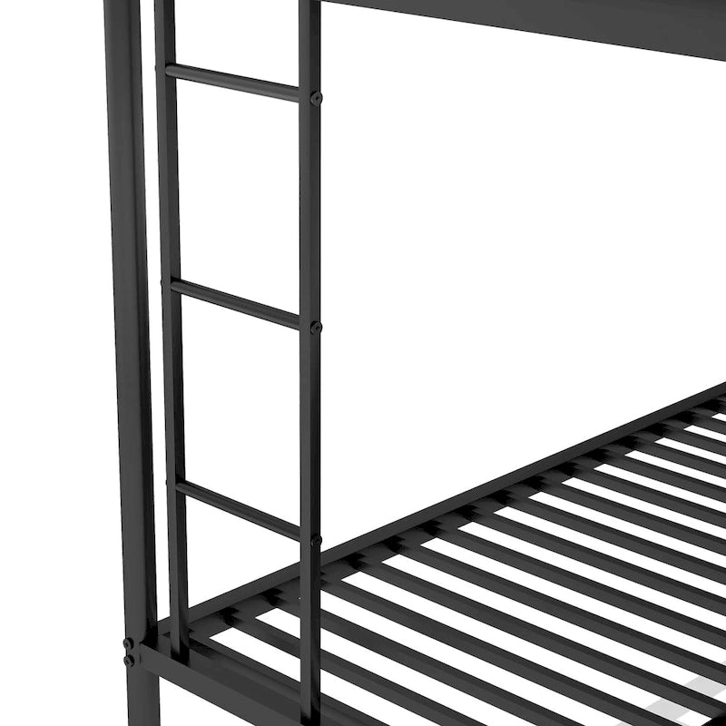 Etagenbett mit Einzelbett über Vollbett, stabilem Stahlrahmen und Ausziehbett
