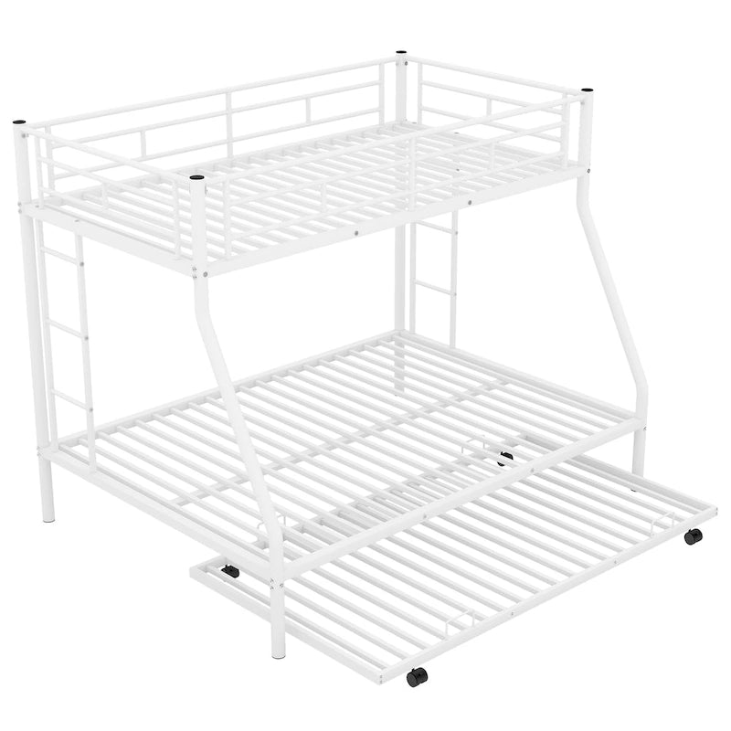 Etagenbett mit Einzelbett über Vollbett, stabilem Stahlrahmen und Ausziehbett