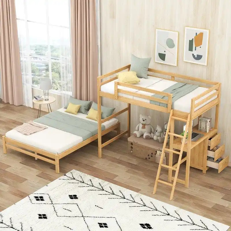 Twin over Full Bunk Bed with Built-in Desk,3 Drawers
