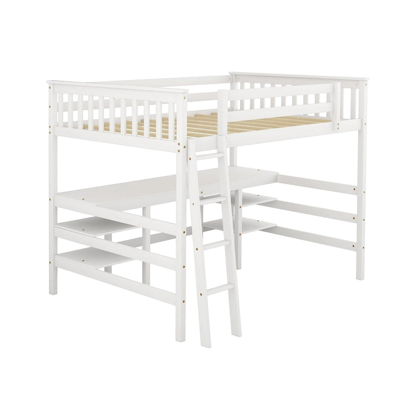 Hochbett in voller Größe mit Schreibtisch und Ablagefächern, hölzernes Full-Hochbett