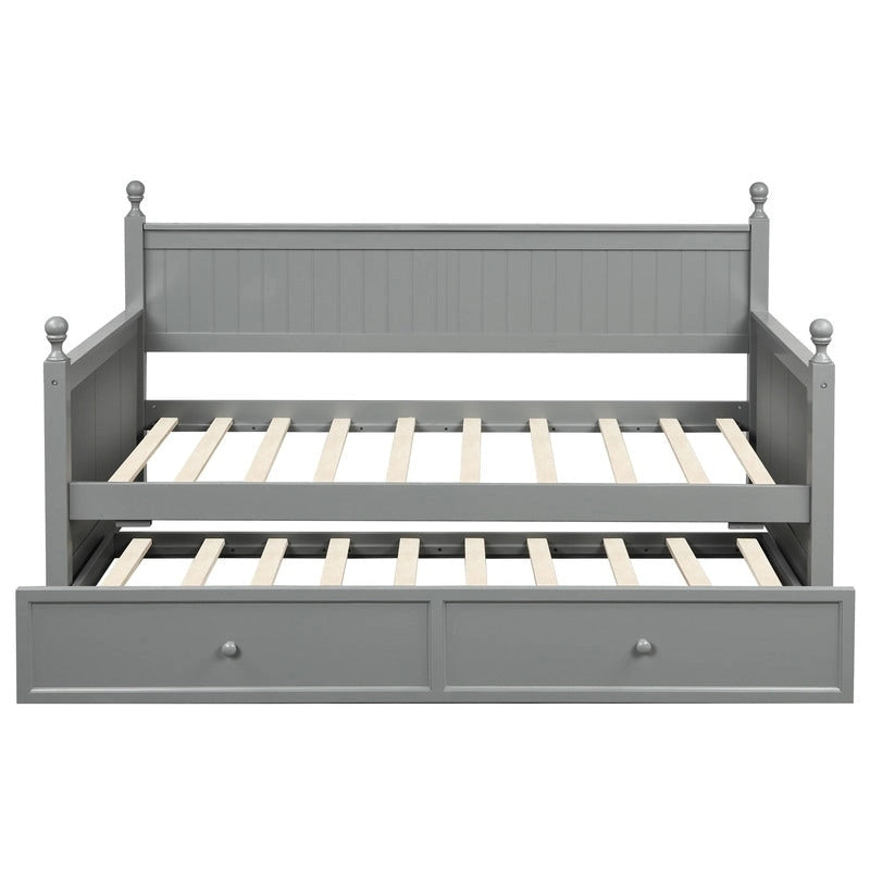 Wood Daybed Twin with Trundle, Twin Size Daybed Frame Sofa Bed