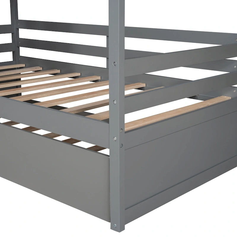 Lit en bois double style maison avec lit gigogne