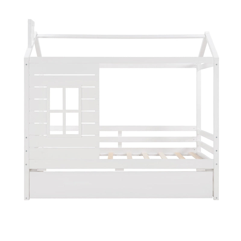 Lit en bois double style maison avec lit gigogne