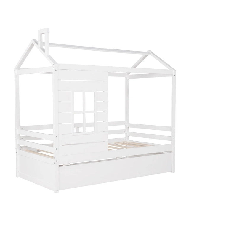 Lit en bois double style maison avec lit gigogne