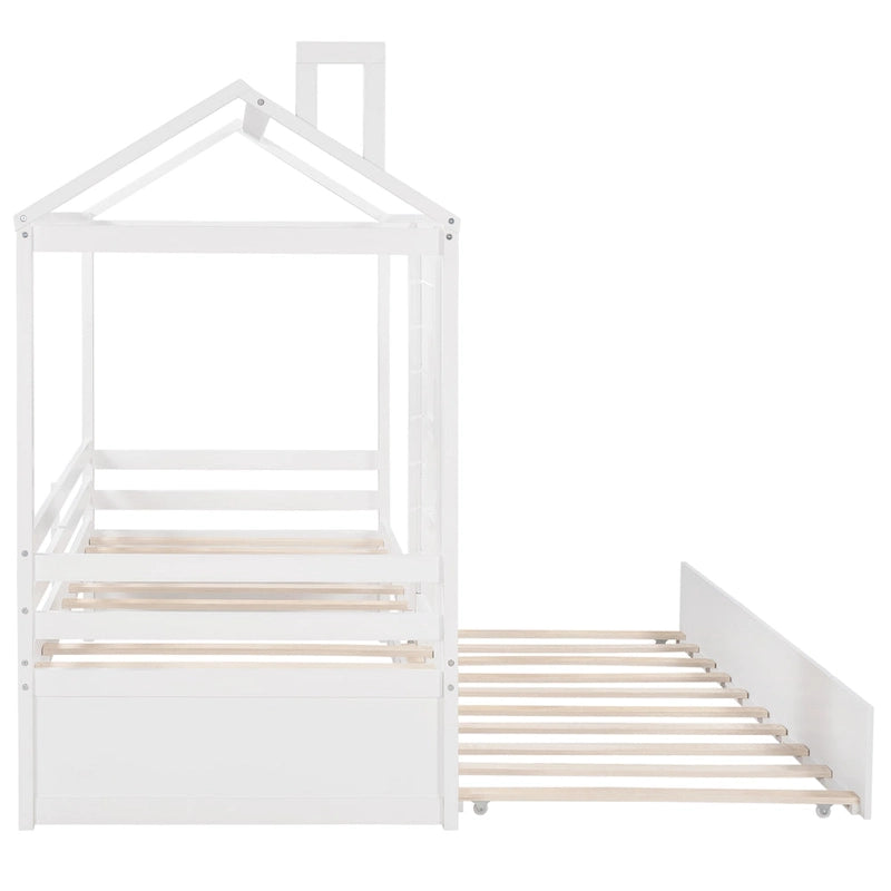 Lit en bois double style maison avec lit gigogne