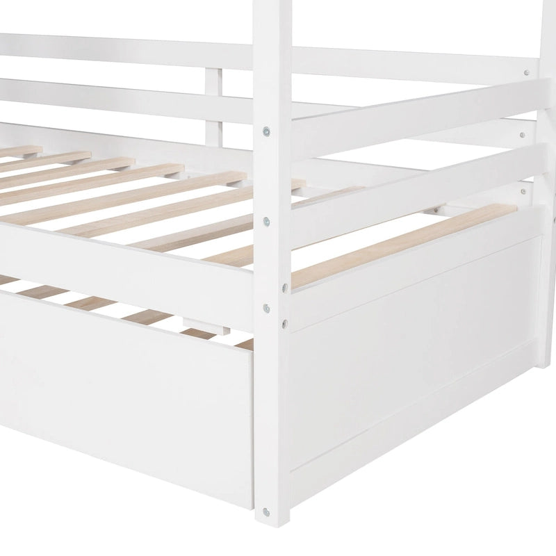 Lit en bois double style maison avec lit gigogne