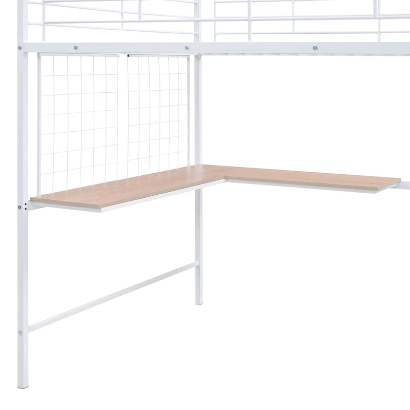 Hochbett aus Metall in voller Größe mit Schreibtisch und stilvollem Metallrahmen, seitlicher Aufbewahrungsleiter und Kleiderschrank, Schwarz
