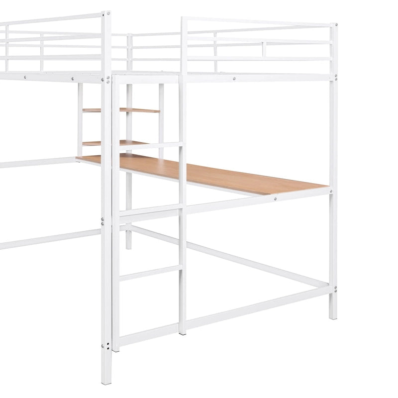 Metall-Hochbett in Full-Größe mit Schreibtisch und Regal, Schwarz