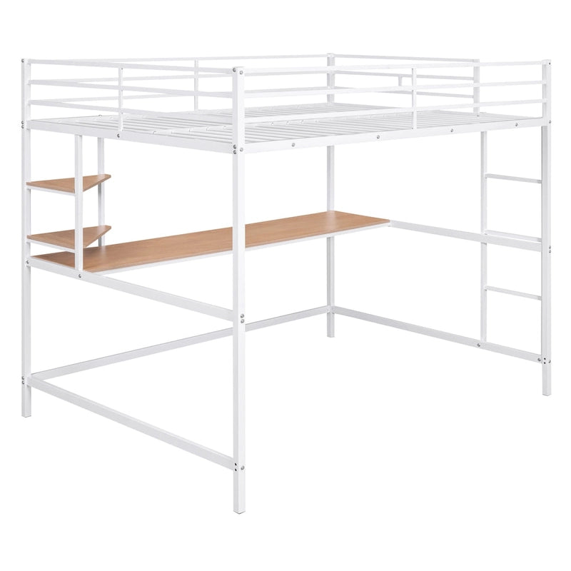 Metall-Hochbett in Full-Größe mit Schreibtisch und Regal, Schwarz