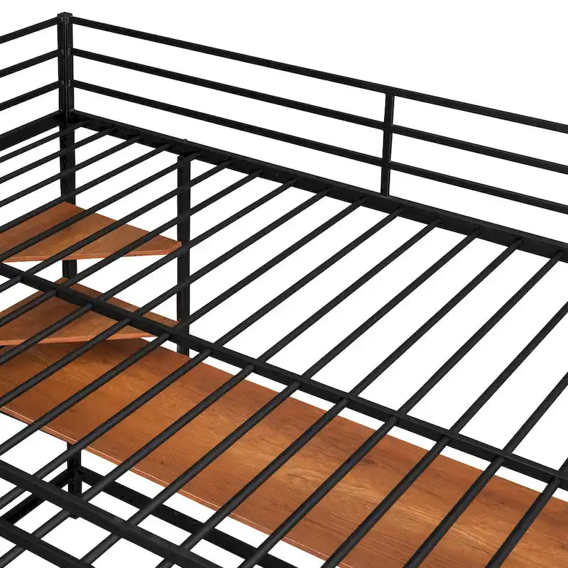 Metall-Hochbett in Full-Größe mit Schreibtisch und Regal, Schwarz