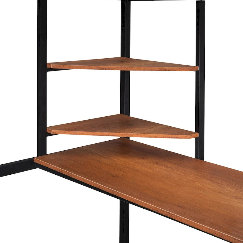 Metall-Hochbett in Full-Größe mit Schreibtisch und Regal, Schwarz