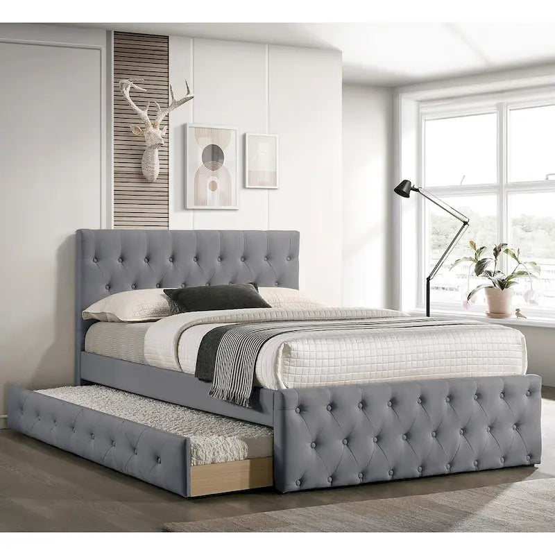 Letto matrimoniale in tessuto completamente imbottito con letto estraibile
