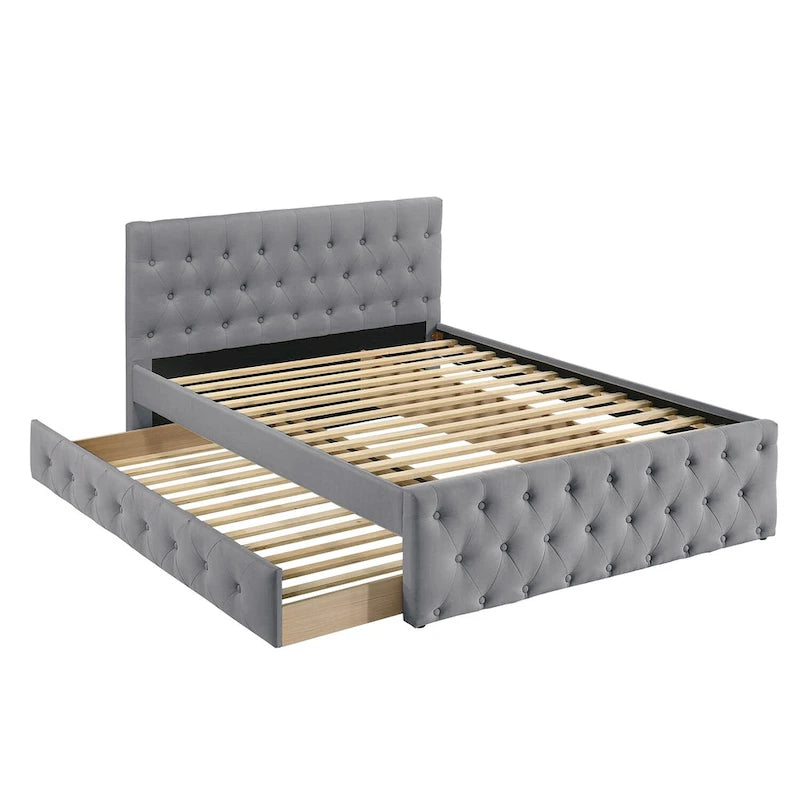 Letto matrimoniale in tessuto completamente imbottito con letto estraibile