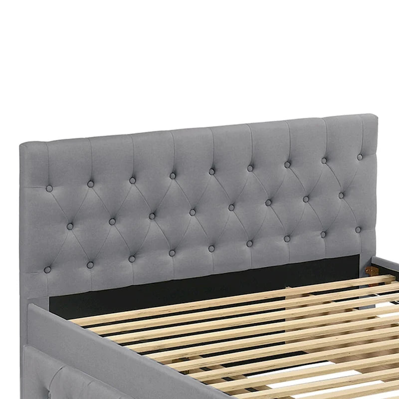 Letto matrimoniale in tessuto completamente imbottito con letto estraibile