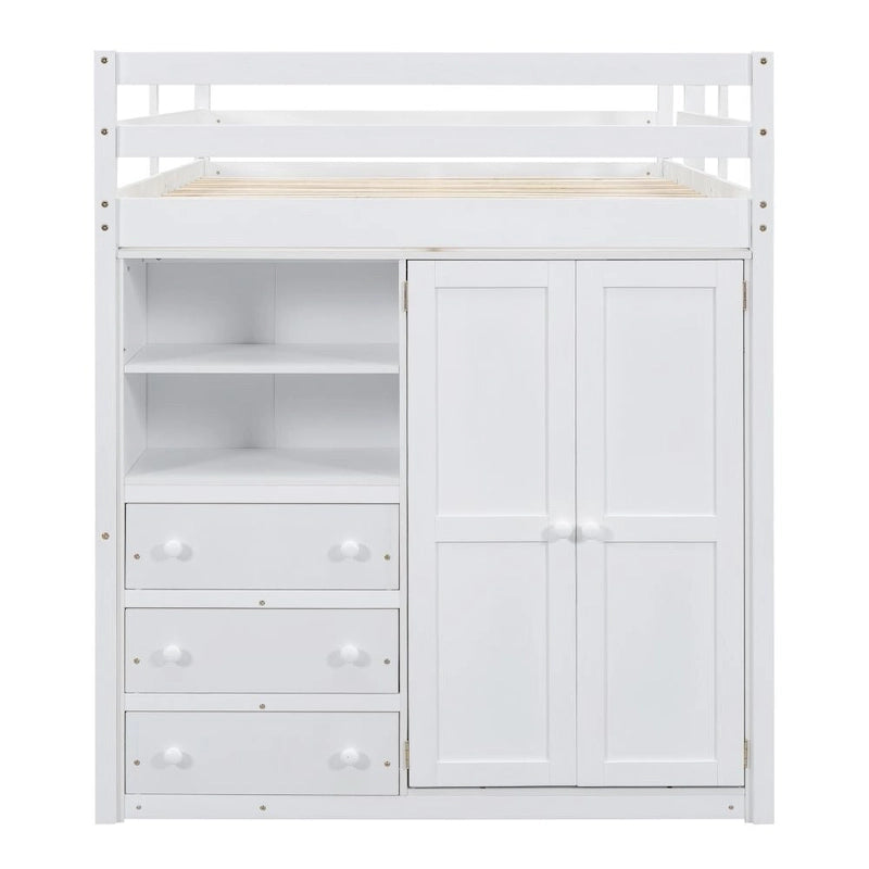 Hochbett aus Holz in Full-Größe mit integriertem Kleiderschrank, Schreibtisch, Ablageregalen und Schubladen