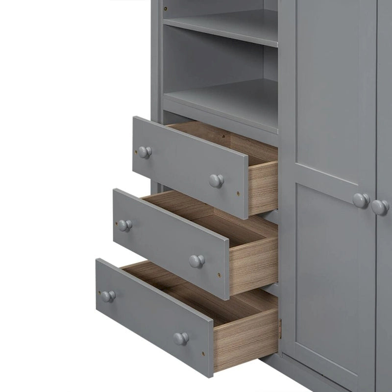 Hochbett aus Holz in Full-Größe mit integriertem Kleiderschrank, Schreibtisch, Ablageregalen und Schubladen