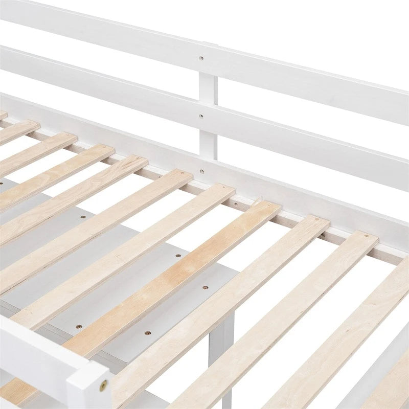 Twin Size Wood Loft Bed with Retractable Writing Desk and 4 Drawers