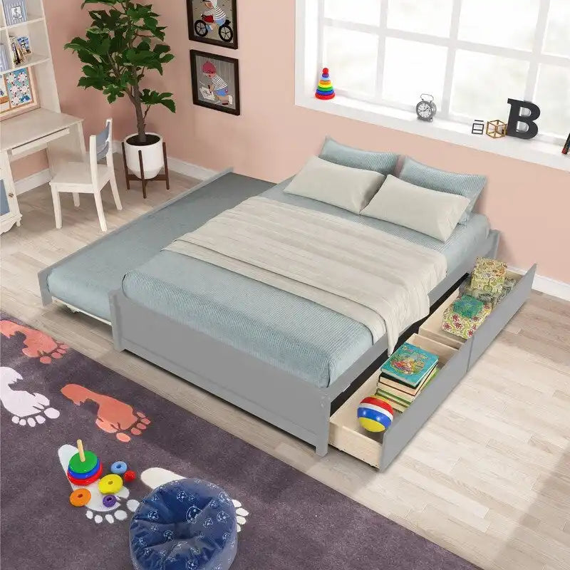 Bett in Full-Größe mit Ausziehbett in Twin-Größe und zwei Schubladen