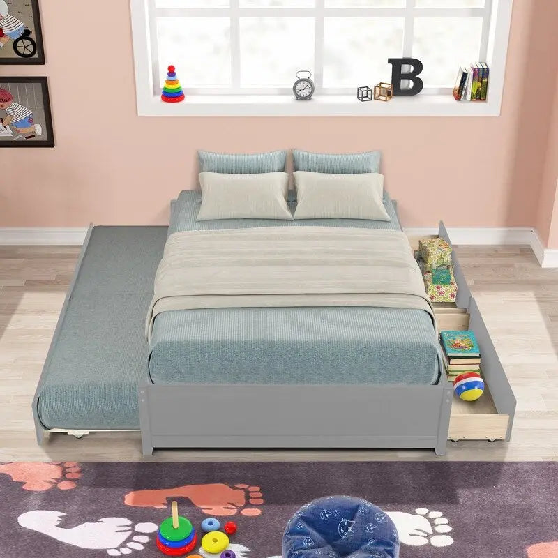 Bett in Full-Größe mit Ausziehbett in Twin-Größe und zwei Schubladen