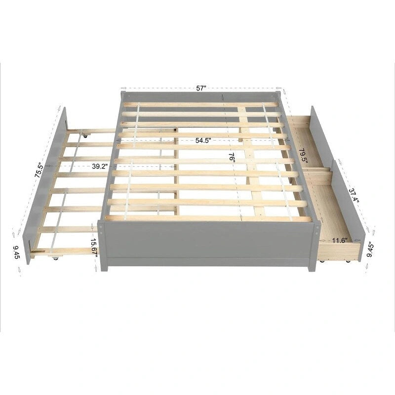 Bett in Full-Größe mit Ausziehbett in Twin-Größe und zwei Schubladen