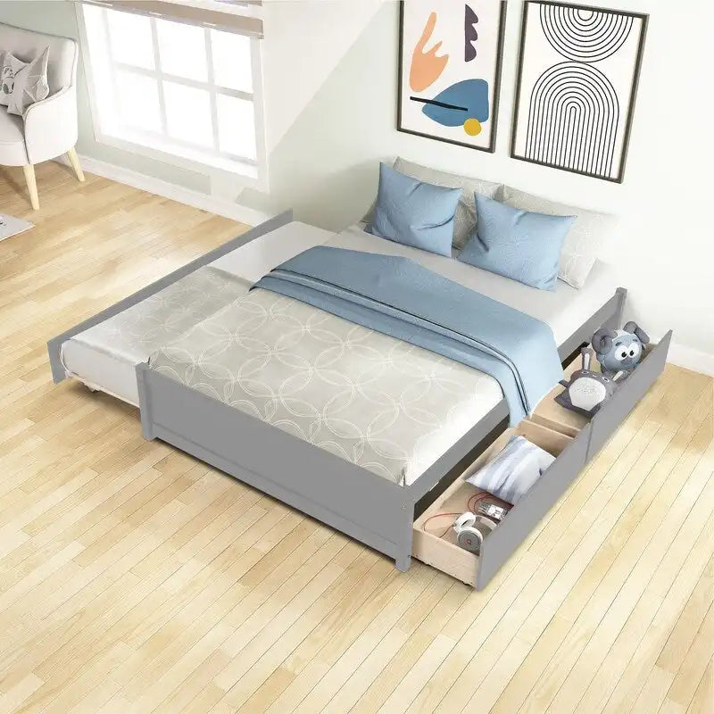 Bett in Full-Größe mit Ausziehbett in Twin-Größe und zwei Schubladen