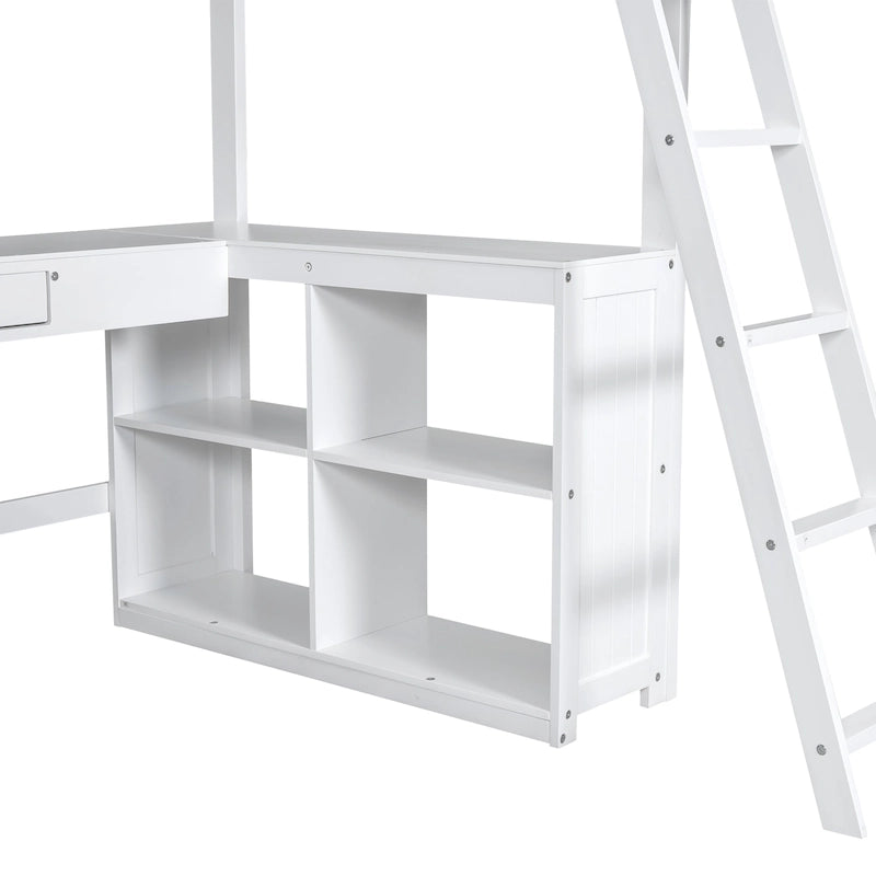 Twin Size Loft Bed with U-shaped Desk