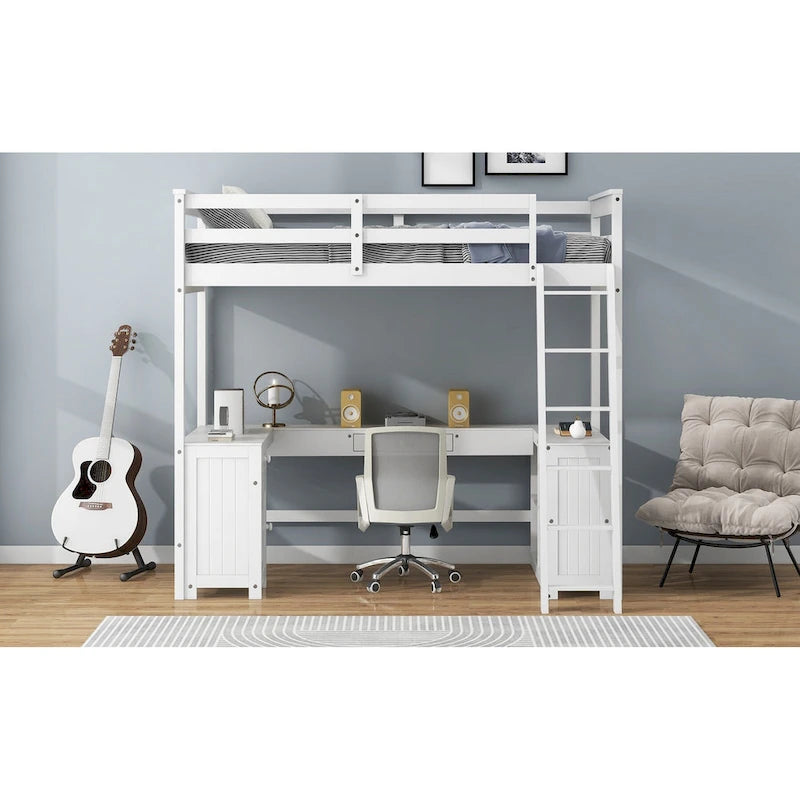 Lit mezzanine 1 place avec bureau en U