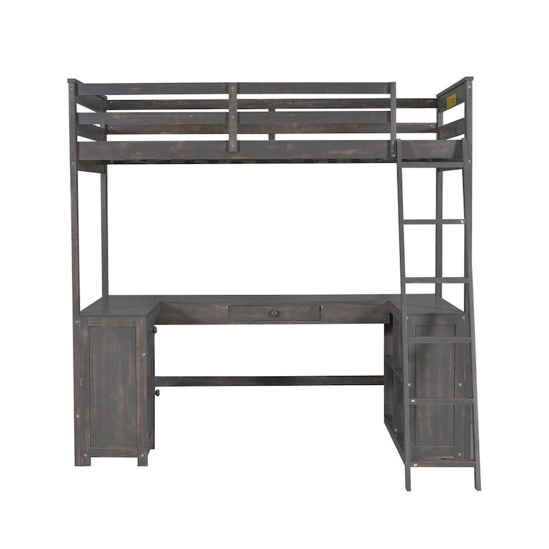 Lit mezzanine 1 place avec bureau en U