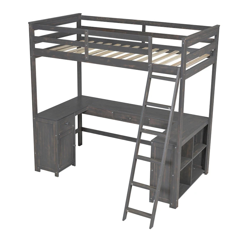 Lit mezzanine 1 place avec bureau en U