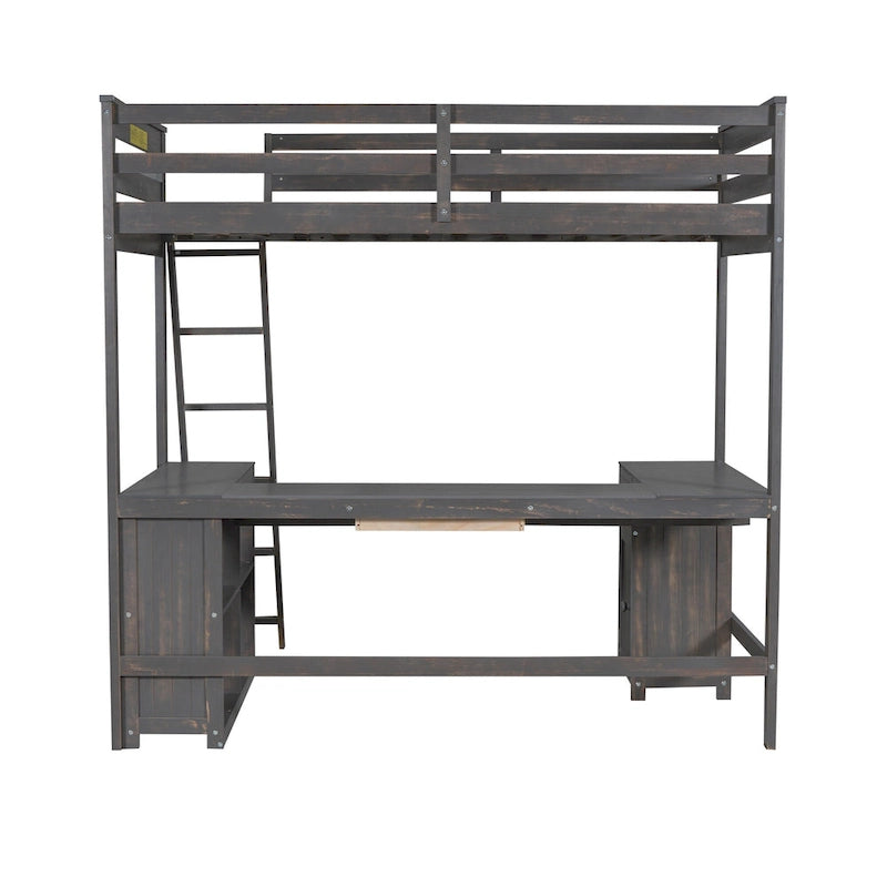 Lit mezzanine 1 place avec bureau en U