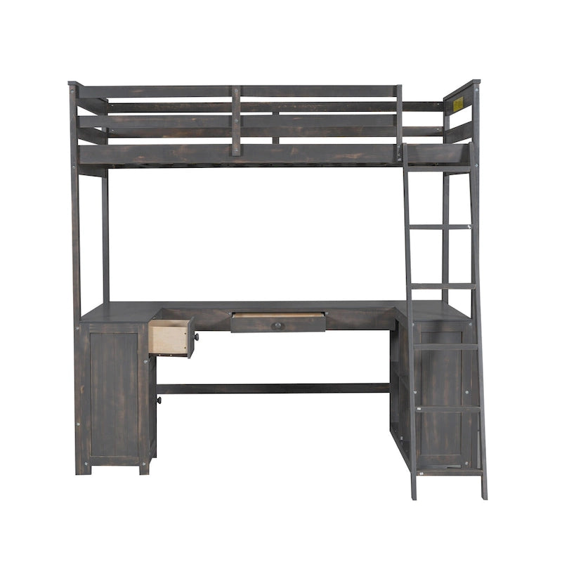 Lit mezzanine 1 place avec bureau en U