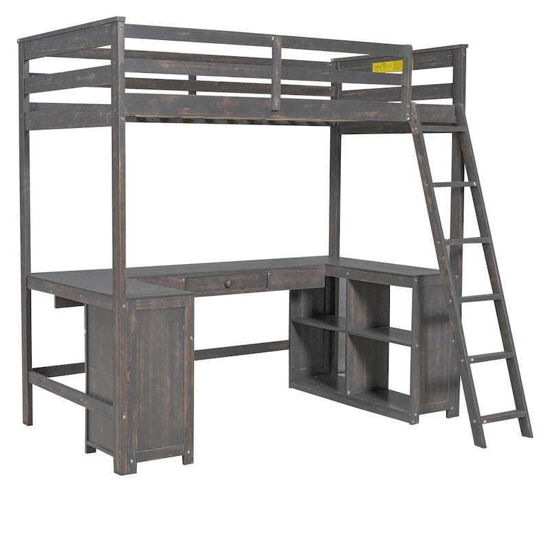 Lit mezzanine 1 place avec bureau en U