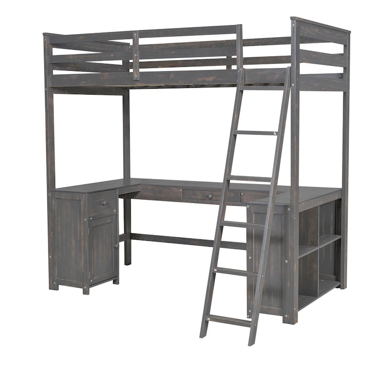 Lit mezzanine 1 place avec bureau en U