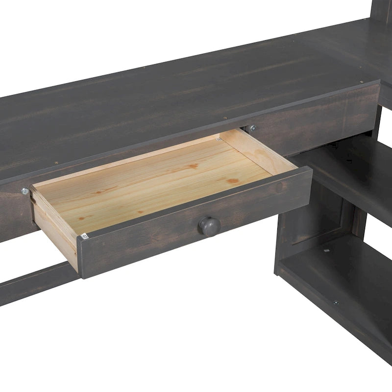 Lit mezzanine 1 place avec bureau en U