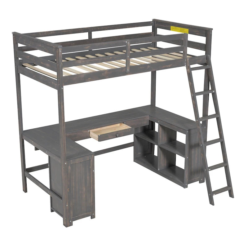 Lit mezzanine 1 place avec bureau en U