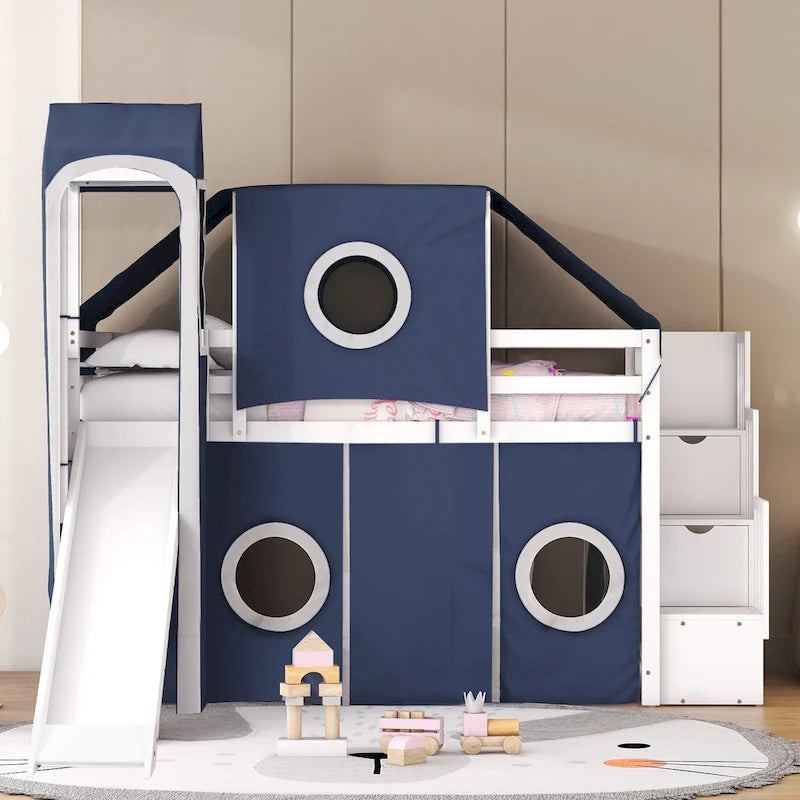 Full/Twin Loft Bed with Tent and Tower
