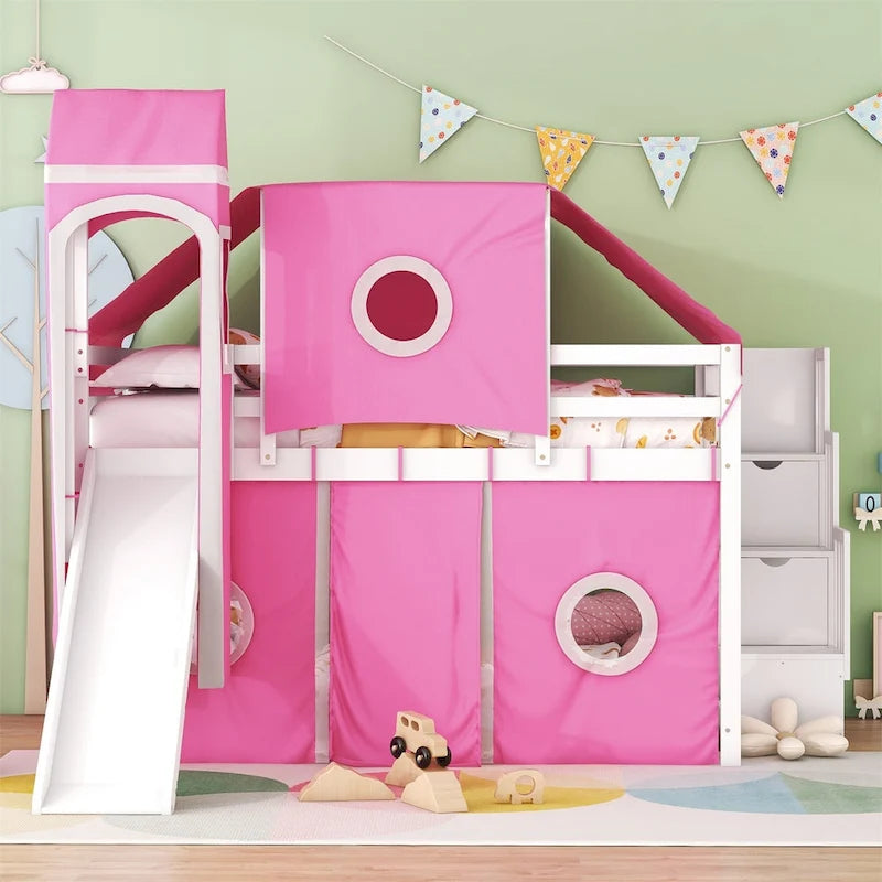 Full/Twin Loft Bed with Tent and Tower