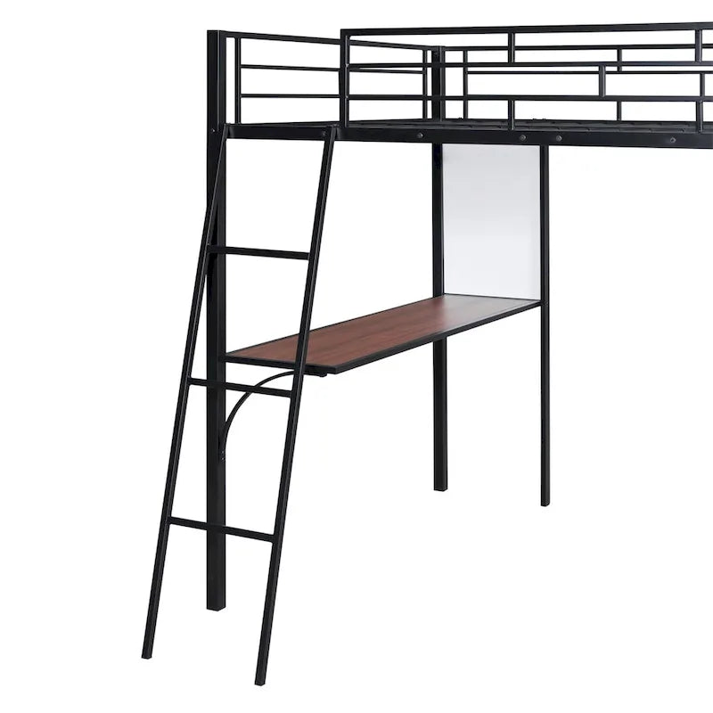 Metall-Hochbett in Full-Größe mit 3-lagigen Regalen und Schreibtisch