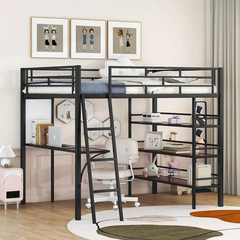 Twin Metal Loft Bed with Built-in Desk
