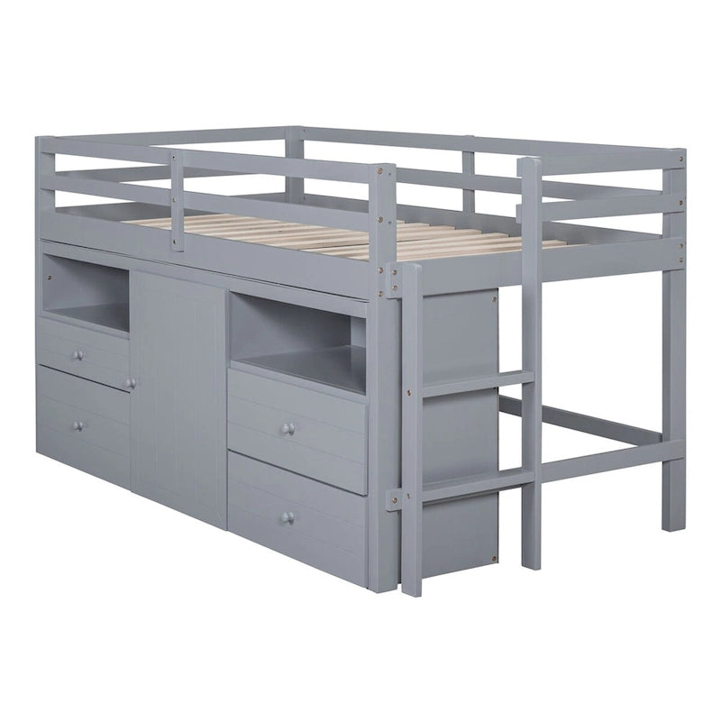 Twin Size Loft Bed with 4 Drawers,Underneath Cabinet and Shelves