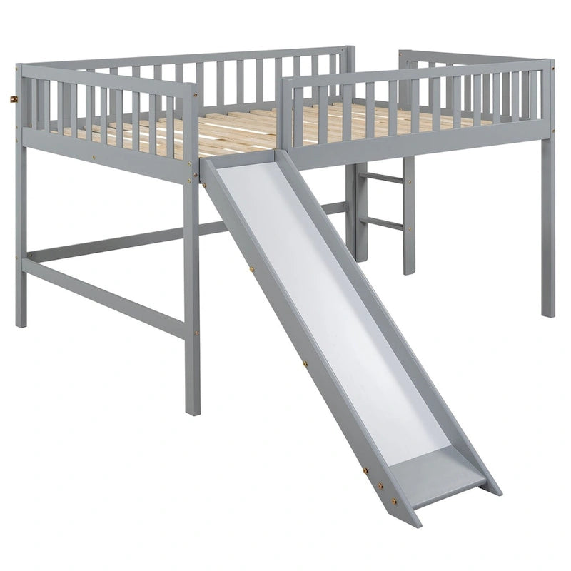 Full Size Low Loft Bed Frame for Boys Girls Kids Adults Toddler for Boys Girls Kids Adults Toddler with Ladder and Slide
